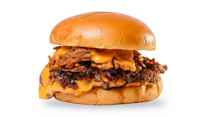 The Smokey Republic smash burger with melted cheese and BBQ pulled pork